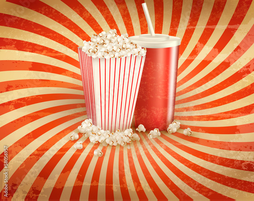 Vector: Retro background with Popcorn and a drink. Vector illustration Retro background with Popcorn and a drink. Vector illustration