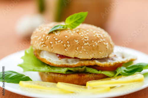 Photo: sandwich with egg and vegetables sandwich with egg and vegetables