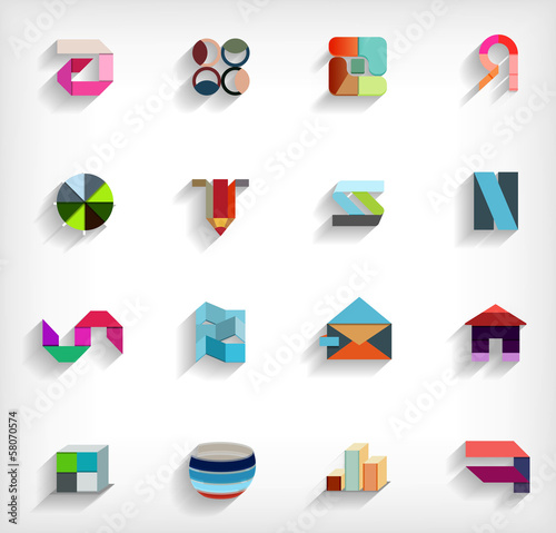Vector: 3d flat geometric abstract business icon set 3d flat geometric abstract business icon set