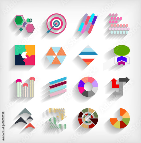 Vector: 3d flat geometric abstract business icon set 3d flat geometric abstract business icon set