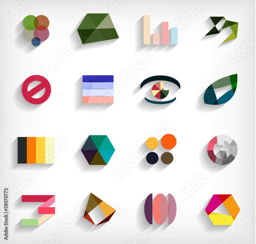 Vector: 3d flat geometric abstract business icon set 3d flat geometric abstract business icon set