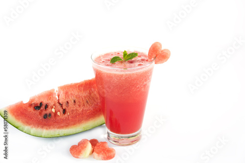 Photo: Watermelon juice on white background Watermelon juice on white background