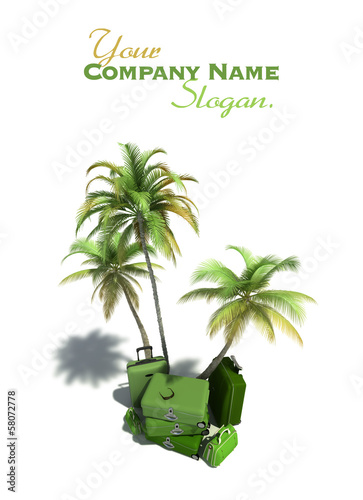 Illustration: Aerial view of elegant green luggage by palm trees Aerial view of elegant green luggage by palm trees