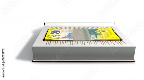 Illustration: Concealed Australian Dollar Bank Notes In A Book Front Concealed Australian Dollar Bank Notes In A Book Front
