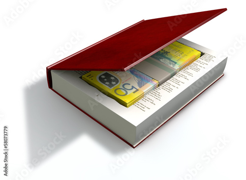 Illustration: Concealed Australian Dollar Bank Notes In A Book Front Concealed Australian Dollar Bank Notes In A Book Front