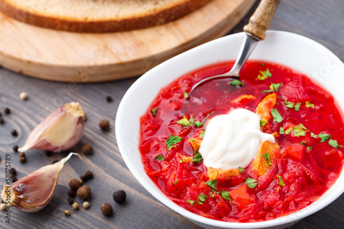 Photo: Ukrainian and russian national red borsch Ukrainian and russian national red borsch