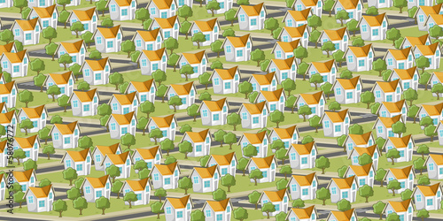 Vector: Colorful suburb neighborhood with isometric houses Colorful suburb neighborhood with isometric houses