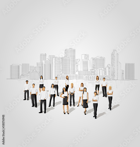 Vector: business people in front of a city business people in front of a city