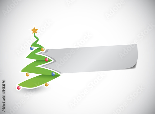Illustration: christmas tree and a blank paper for messages. christmas tree and a blank paper for messages.