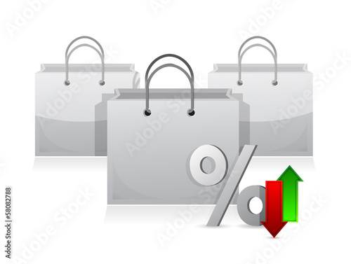 Illustration: shopping bags and discount percentage symbol shopping bags and discount percentage symbol
