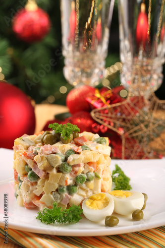 Photo: Russian traditional salad Olivier, Russian traditional salad Olivier,