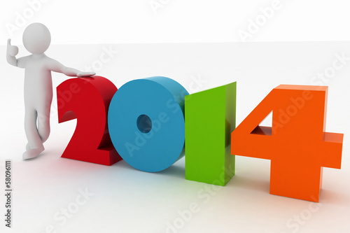 Illustration: Man presenting new year 2014. 3d illustration Man presenting new year 2014. 3d illustration