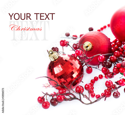 Photo: Christmas Baubles and Decoration isolated on White Christmas Baubles and Decoration isolated on White