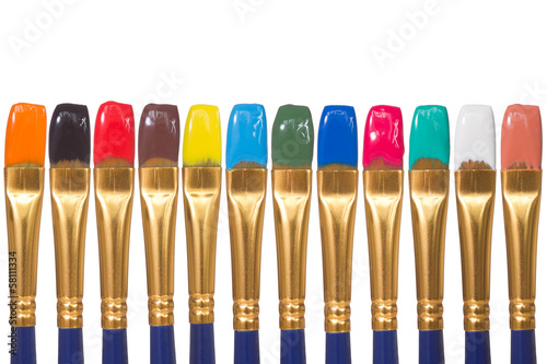 Photo: Set of paintbrushes with color paints Set of paintbrushes with color paints
