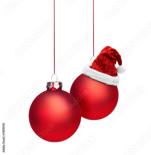 Photo: Weihnachtskugeln mit Nikolausmütze Weihnachtskugeln mit Nikolausmütze