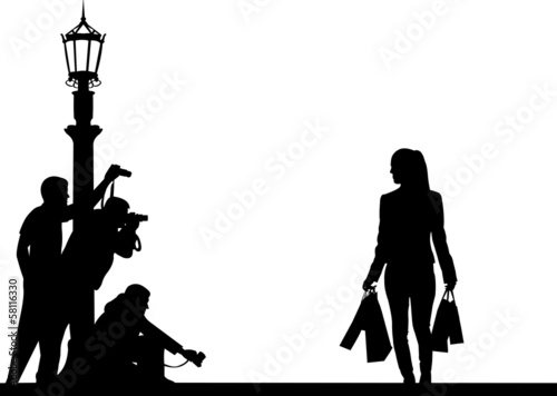 Vector: Celebrity and paparazzi hidden take pictures on the street Celebrity and paparazzi hidden take pictures on the street