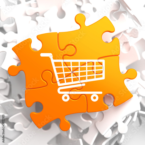 Illustration: Shopping Cart Icon on Orange Puzzle. Shopping Cart Icon on Orange Puzzle.