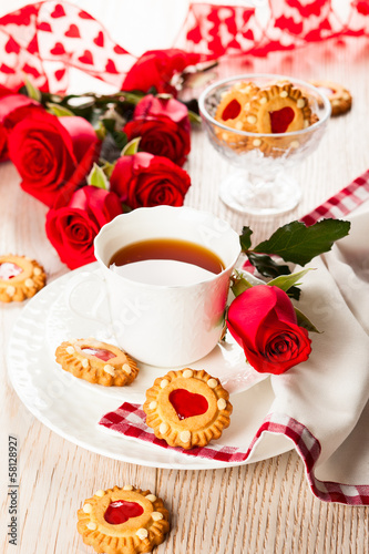 Photo: tea cup with cookies for Valentine's day tea cup with cookies for Valentine's day