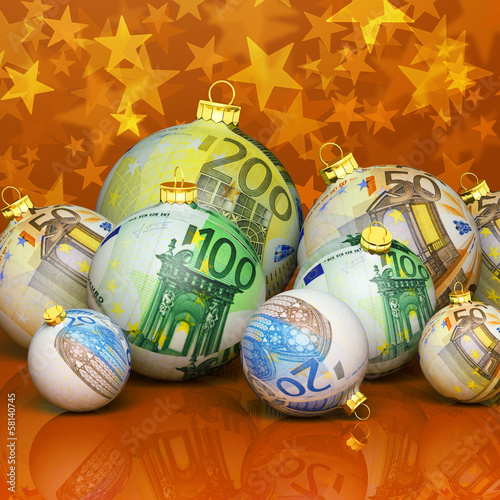 Photo: Christmas balls with money texture Christmas balls with money texture