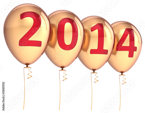 Illustration: Happy New Year 2014 balloons party decoration gold Happy New Year 2014 balloons party decoration gold