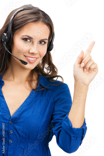 Photo: Support phone operator showing, isolated Support phone operator showing, isolated