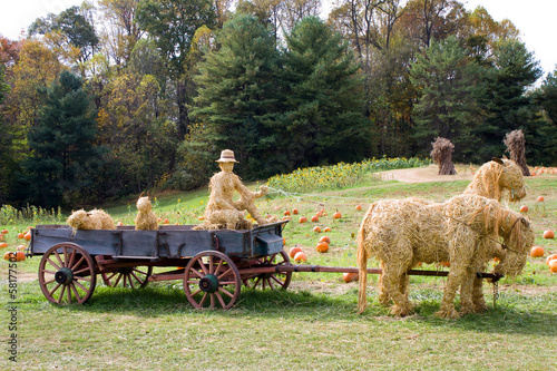 Photo: Straw Animals With Wagon Straw Animals With Wagon