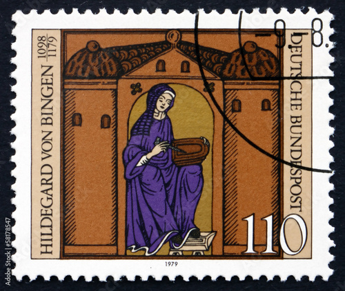 Photo: Postage stamp Germany 1979 Hildegard von Bingen with Manuscript Postage stamp Germany 1979 Hildegard von Bingen with Manuscript