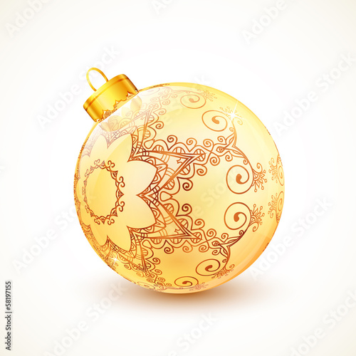 Vector: Ornate vintage golden isolated Christmas ball Ornate vintage golden isolated Christmas ball