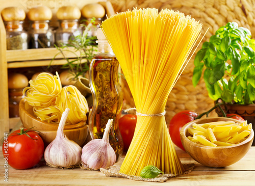Photo: raw pasta with vegetables raw pasta with vegetables
