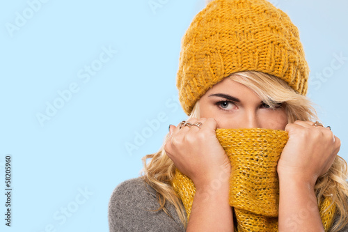 Photo: Beautiful blonde in hat and scarf Beautiful blonde in hat and scarf
