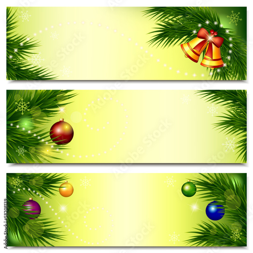 Vector: Banners with Christmas tree, bells and balls Banners with Christmas tree, bells and balls