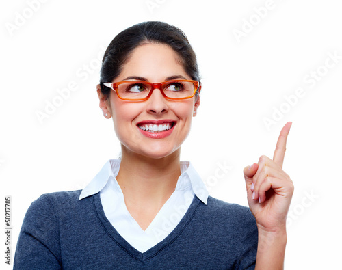 Photo: Beautiful thinking business woman. Beautiful thinking business woman.