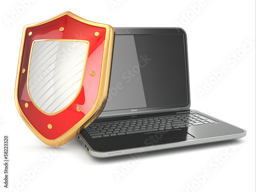 Illustration: Internet security concept. Laptop and shield. Internet security concept. Laptop and shield.