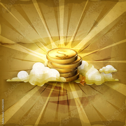 Vector: Stack of coins, old style background Stack of coins, old style background