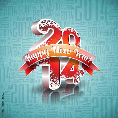 Vector: Vector Happy New Year 2014 design with ribbon. Vector Happy New Year 2014 design with ribbon.