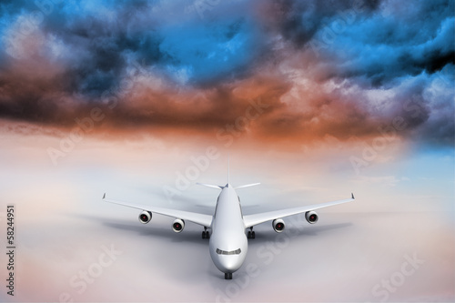 Photo: 3D plane standing under colorful sky 3D plane standing under colorful sky