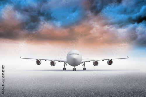 Photo: 3D plane standing under colorful sky 3D plane standing under colorful sky