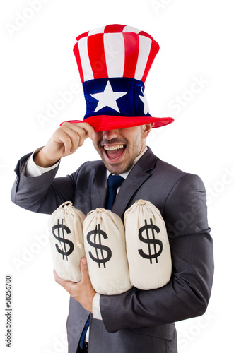 Photo: Man with dollar sacks on white Man with dollar sacks on white