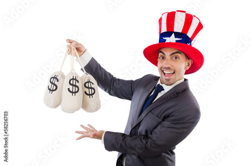 Photo: Man with dollar sacks on white Man with dollar sacks on white
