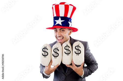Photo: Man with dollar sacks on white Man with dollar sacks on white