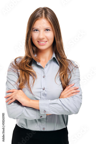 Photo: Smiling businesswoman isolated on white Smiling businesswoman isolated on white