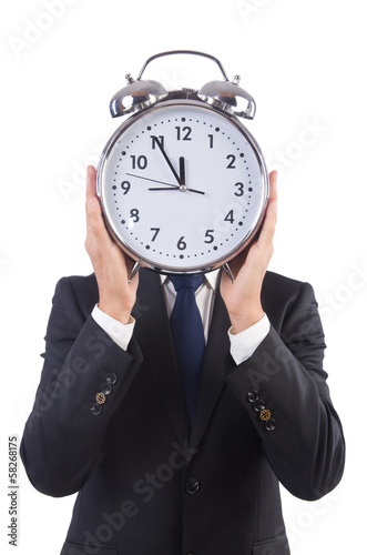 Photo: Businessman with clock isolated on white Businessman with clock isolated on white