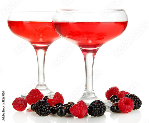 Photo: Jelly with fresh berries isolated on white Jelly with fresh berries isolated on white