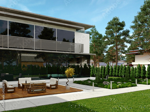Illustration: Modern design house exterior / contemporary villa Modern design house exterior / contemporary villa
