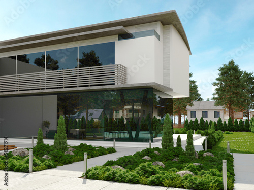 Illustration: Modern design house exterior / contemporary villa Modern design house exterior / contemporary villa