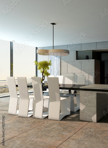 Illustration: Stylish design kitchen interior with stone cooking island Stylish design kitchen interior with stone cooking island