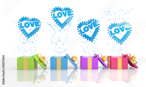 Illustration: happy present boxes with heart with stars icon happy present boxes with heart with stars icon