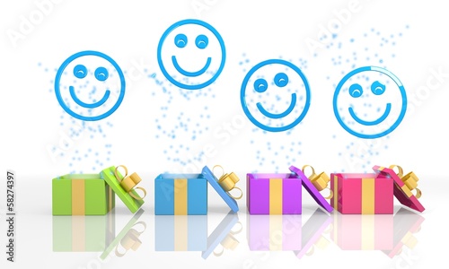 Illustration: happy present boxes with smile symbol happy present boxes with smile symbol