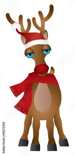 Vector: Santa Reindeer with Santa Hat Scarf Vector Illustration Santa Reindeer with Santa Hat Scarf Vector Illustration