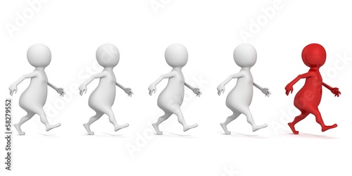 Illustration: white 3d people team group with red forward leader white 3d people team group with red forward leader